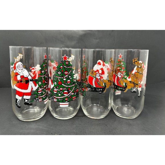 Luminarc Other - (4) LUMINARC DURAND Santa Cooler Tumbler Glasses 16 oz Christmas Tree Reindeer